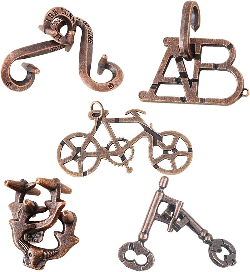 5 قطع من ألغاز تحدي العقل المعدنية السبيكية ثلاثية الأبعاد، ألعاب منطقية متشابكة للفتح للكبار والأطفال - Image 5